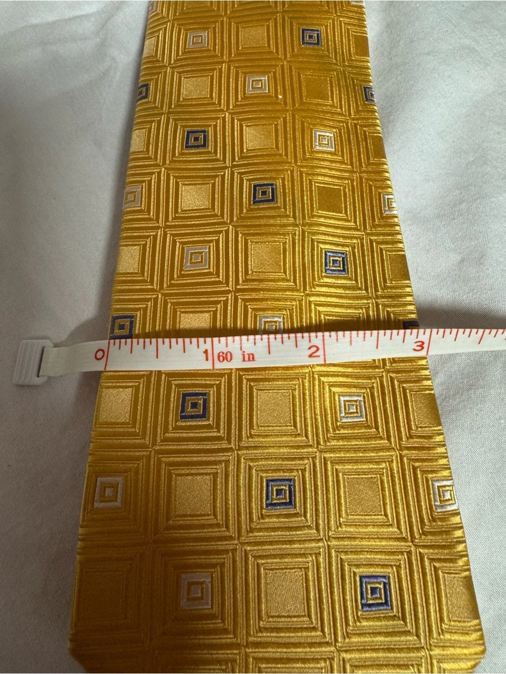 Michael Kors Gold Geometric Square-Pattern Tie with Navy Accents